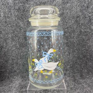 Vtg Anchor Hocking Blue Ribbon Country Goose Duck 8” Storage Jar Canister w/Lid